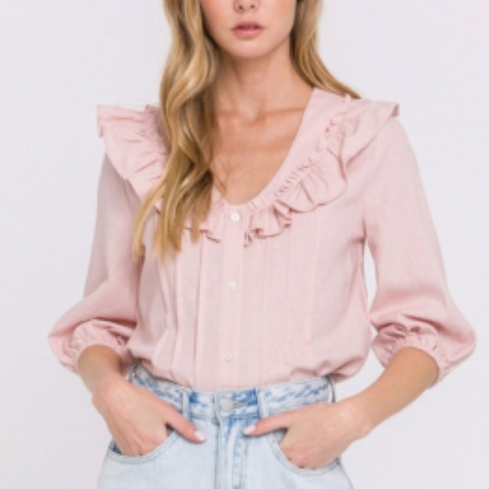 English Factory Linen Ruffle Blouse Pink Sz M NWT